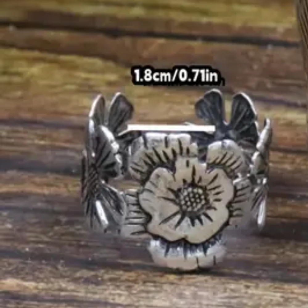 FLOWER ADJUSTABLE RING ZINC ALLOY - Picture 3 of 3